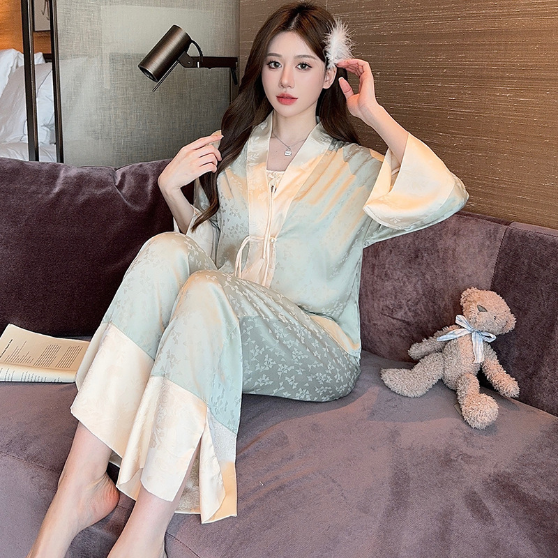 Women's Ice Silk Sling Nightgown Three-piece Set - Image 9