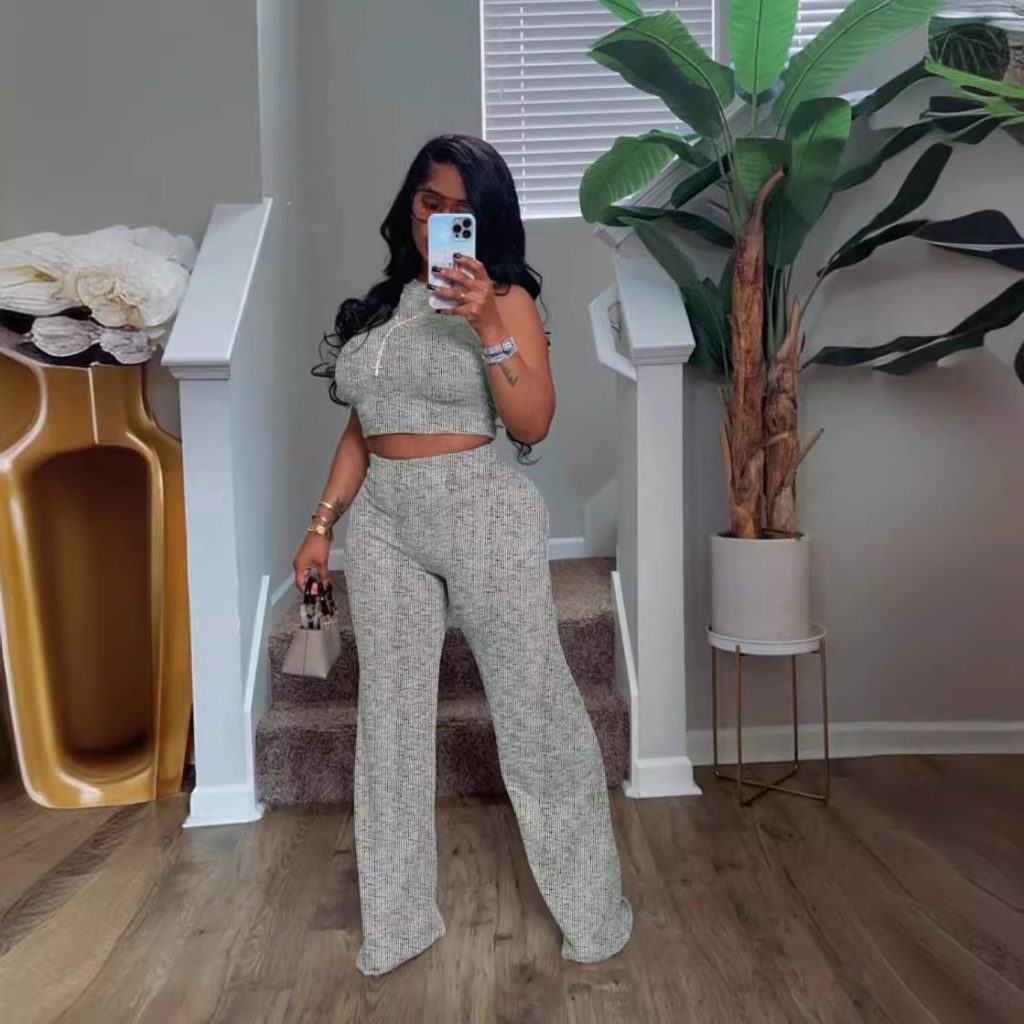 Sleeveless Printed Wide Leg Pants Two-piece Set