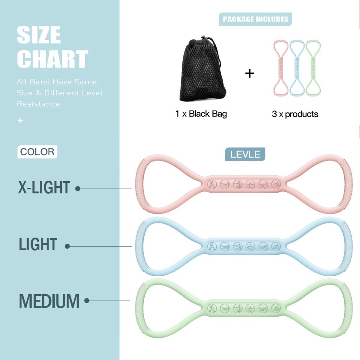 8-character Puller, 8-character Silicone Yoga Auxiliary Home Elastic Band Mini Band Kit, A Set Of 3, Light Three Medium, And Heavy Lower Body Loop Resistance Bands For Legs And Booty - Image 4
