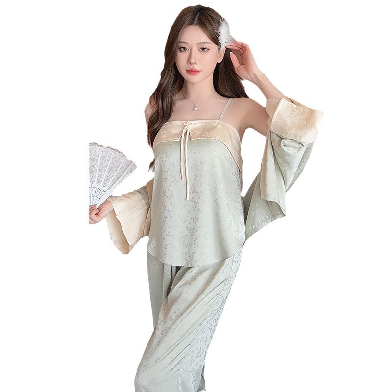 Women's Ice Silk Sling Nightgown Three-piece Set - Image 10